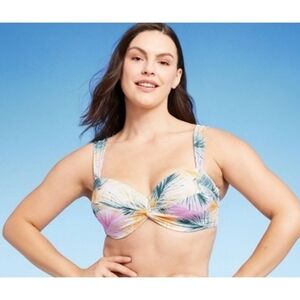 Shade & Shore Twist Front Bikini Top Palm Print Multi color Size 38D